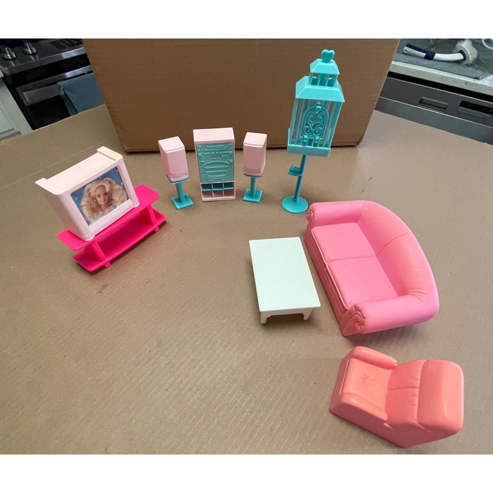 Vintage 1995 Barbie So Much To Do Living Room Play Set Furniture Lot of 9 Pieces